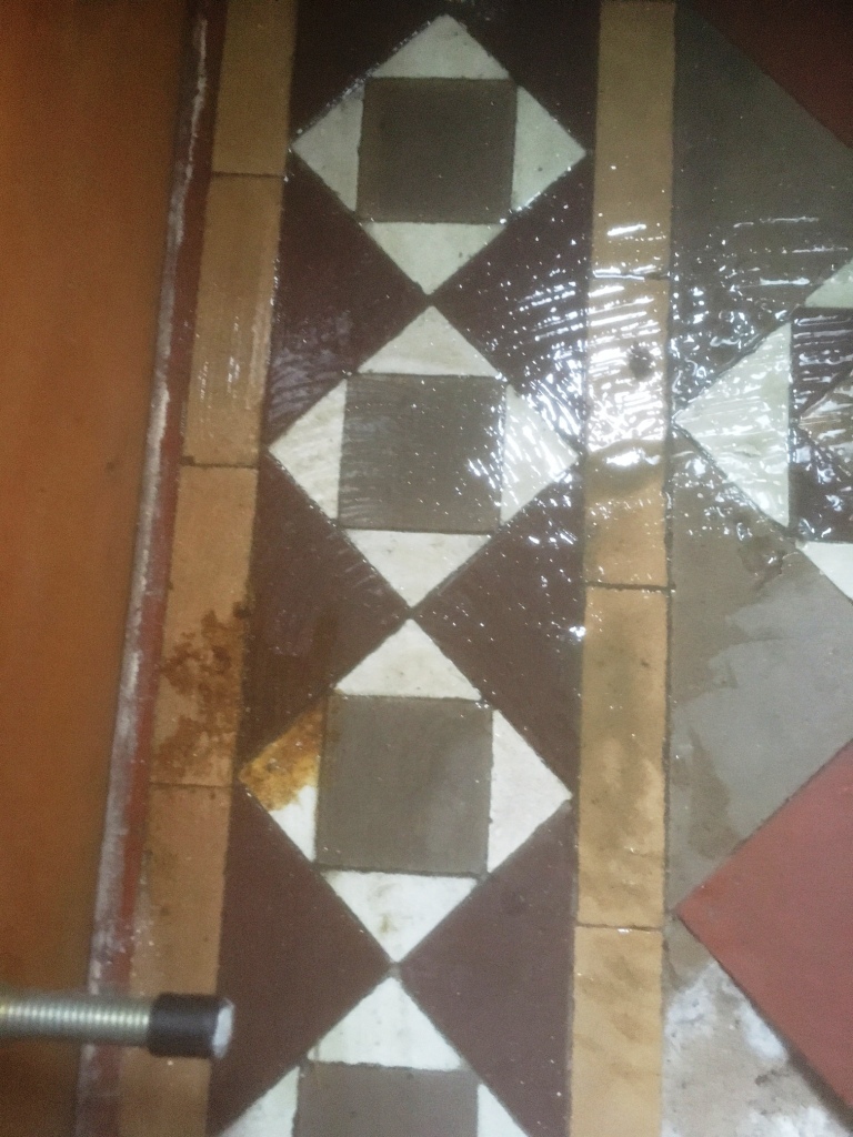 Edwardian Tiled Floor During Cleaning in Lytham