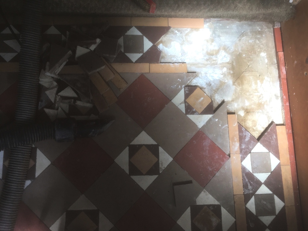 Edwardian Tiled Floor During Tile Repair in Lytham