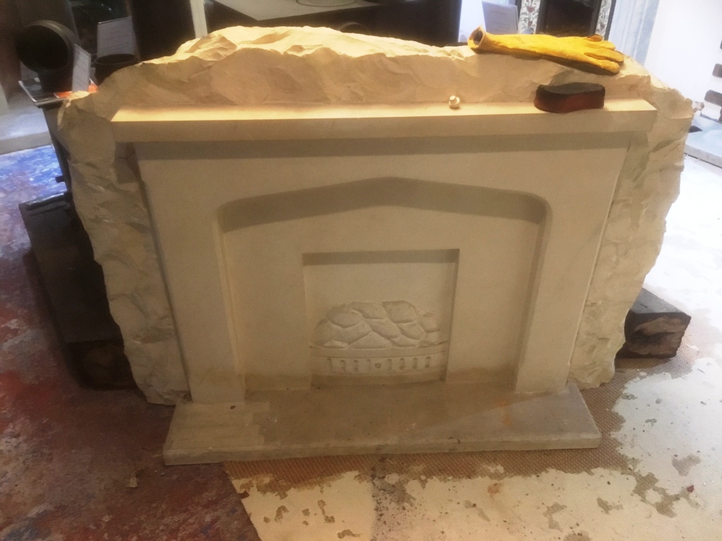 Floor Damaged Limestone Fireplace Hearth Before Cleaning