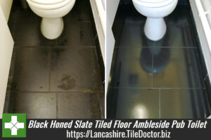 Black Honed Slate Tiled Floor in Ambleside Pub Toilet