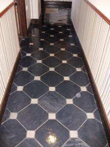 Black Slate with White Marble Inserts Southport After Cleaning