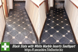 Cleaning Black Slate with White Marble Inserts in Southport