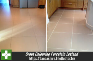 Grout Colouring porcelain tiled kitchen floor in Leyland
