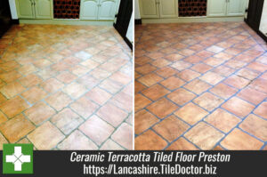 Grout Cleaning and Colouring for a Ceramic Terracotta Tiled Floor in Preston