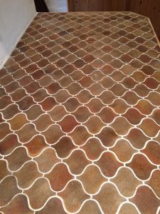 Mosaic tiled worktop after grout colouring