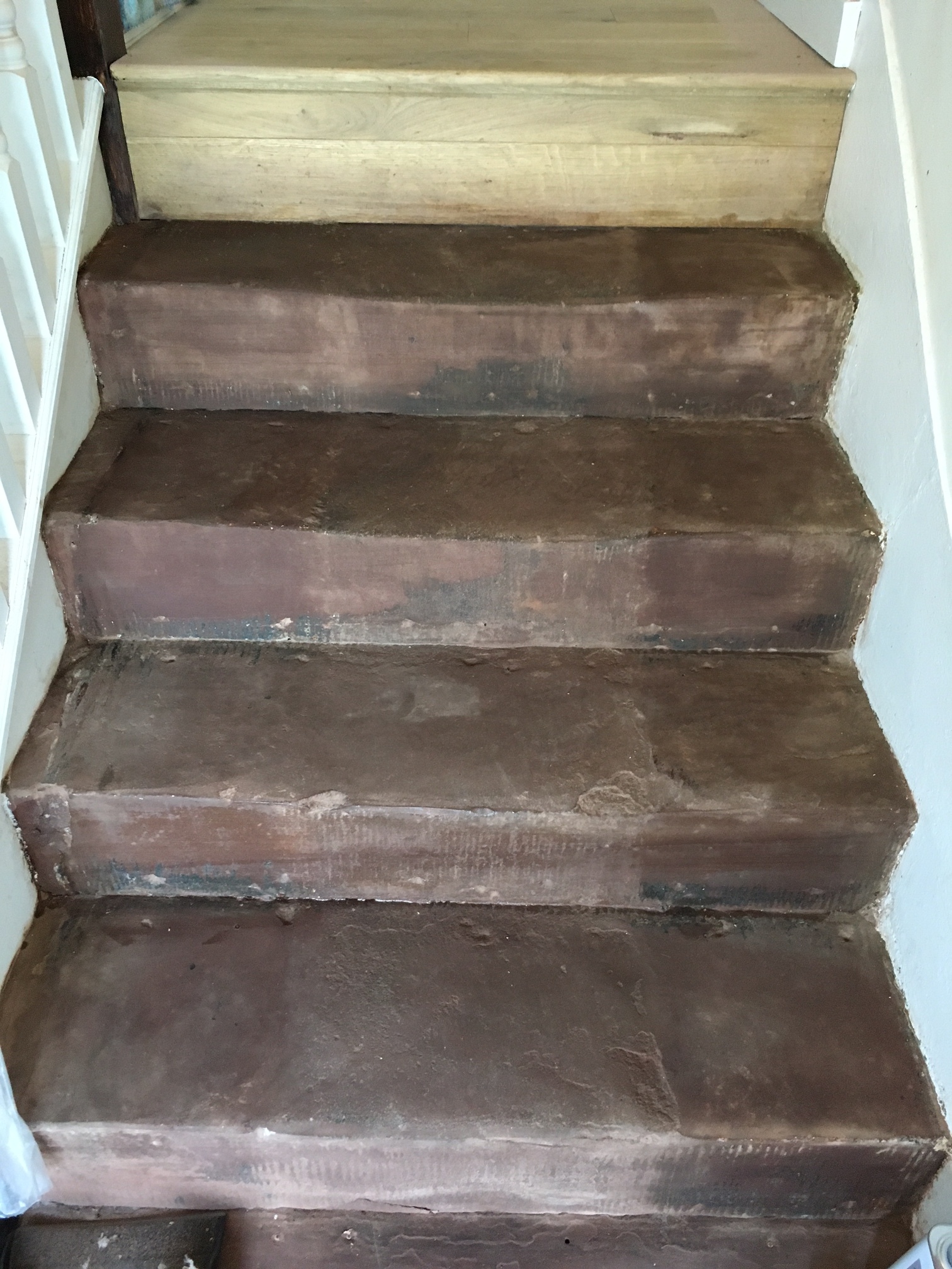 Red jurassic sandstone steps after burnishing