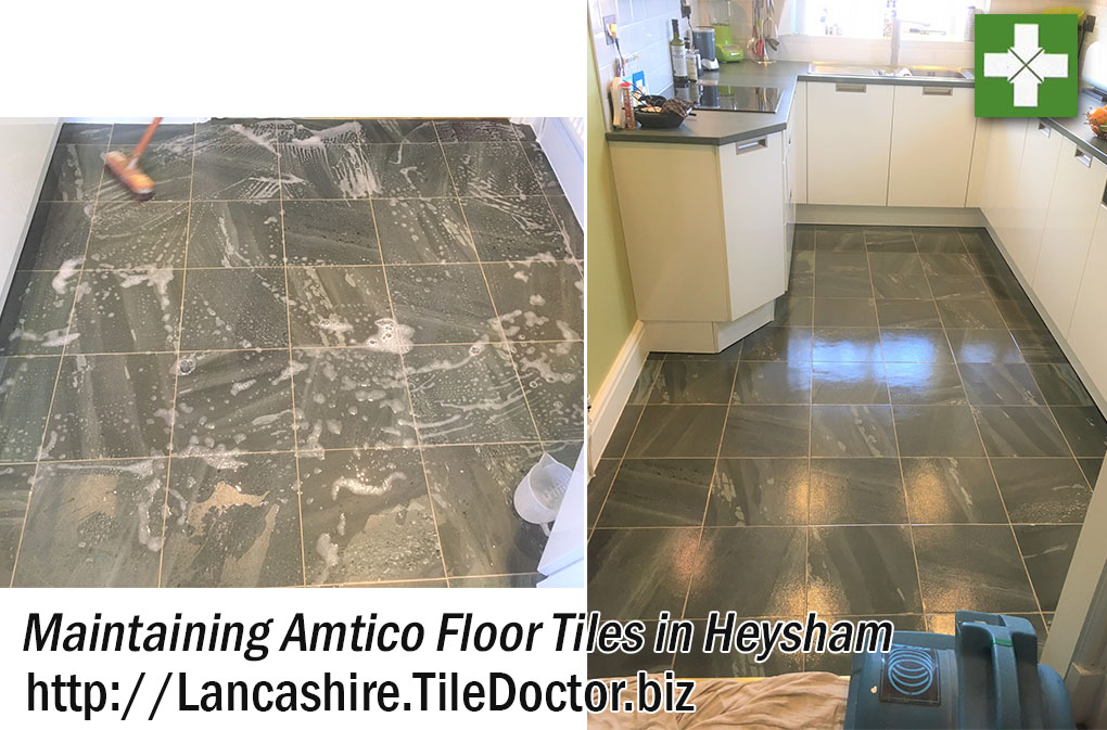 Amtico Vinyl Tiled Kitchen During and After Cleaning and Sealing Heysham