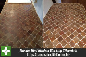 Grout Colouring and Cleaning of a Mosaic Tiled Kitchen Worktop in Silverdale