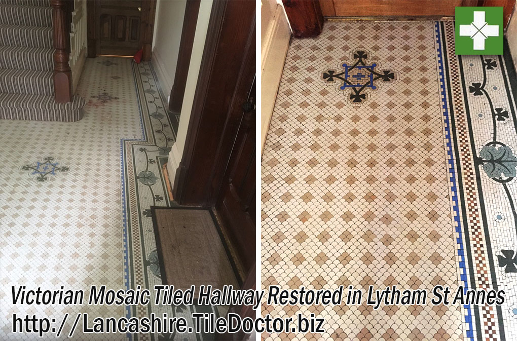 Victorian Tiled Hallway Before and After Cleaning Lytham St Annes