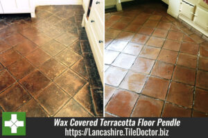 Wax Covered Terracotta Tiled Floor Restored to New in Pendle