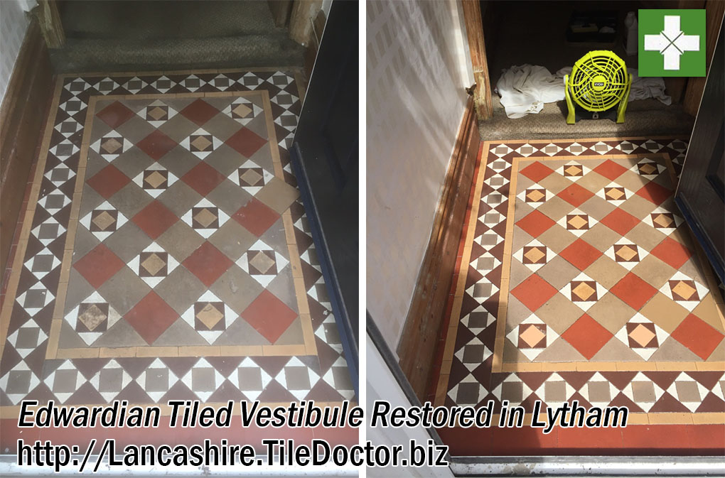 Edwardian Tiled Vestibule Before and After Restoration in Lytham