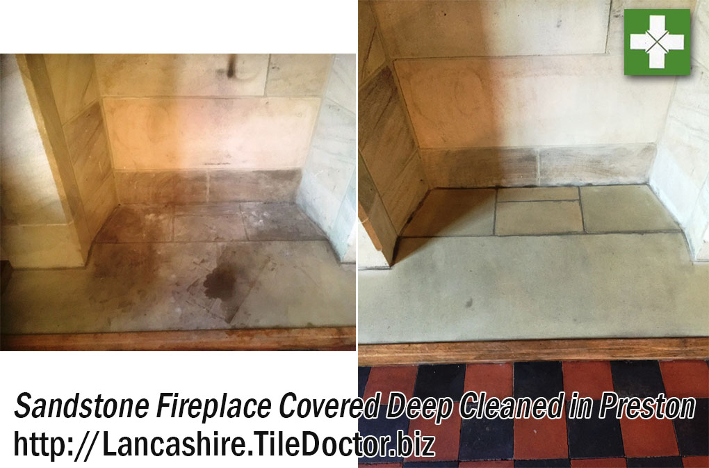 Sandstone Fireplace Before and After Cleaning in Preston