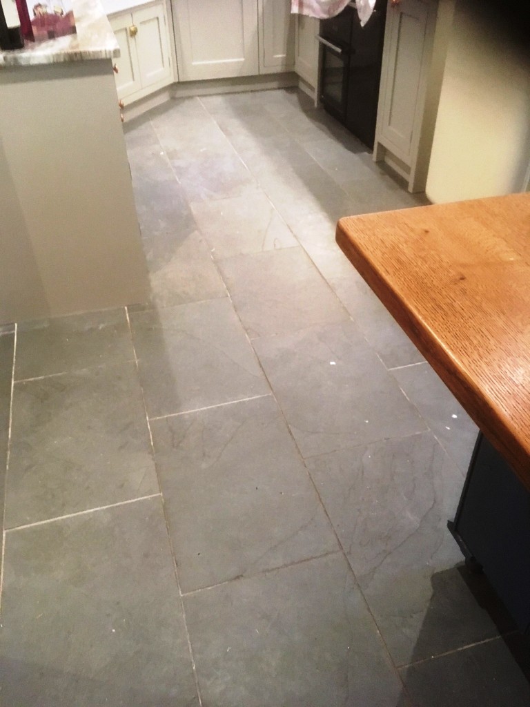 Semi-Riven Slate floor Before Cleaning Hornby