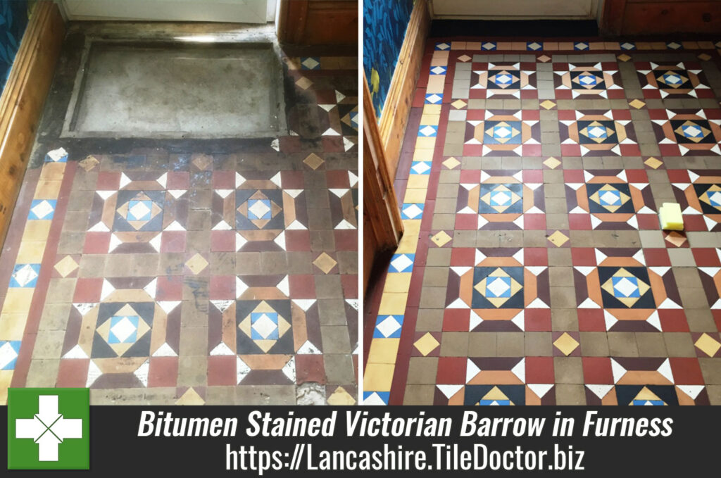 Bitumen Stained Victorian Geometric Hallway Rejuvenated in Barrow in Furness