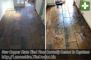 Copper Slate Tiled Floor Before and After Cleaning and Sealing Heysham