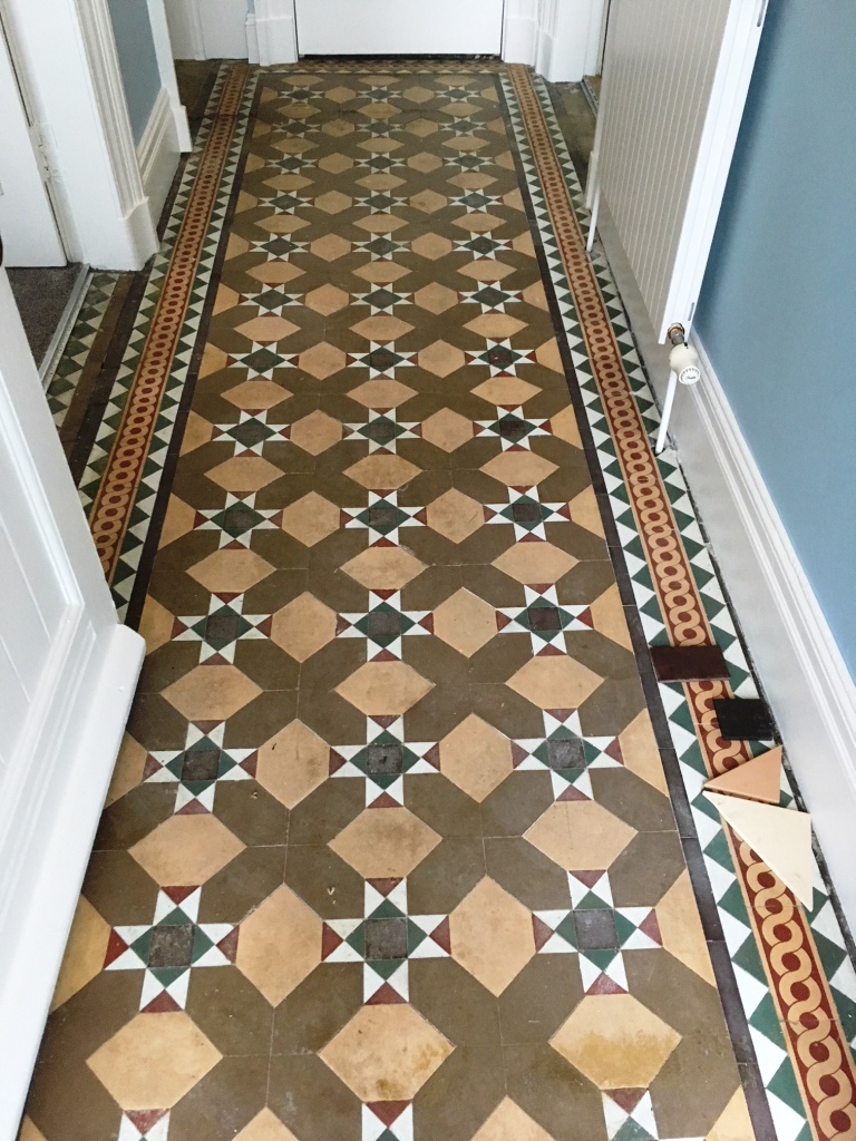 Victorian floor tiles before restoration Lancaster