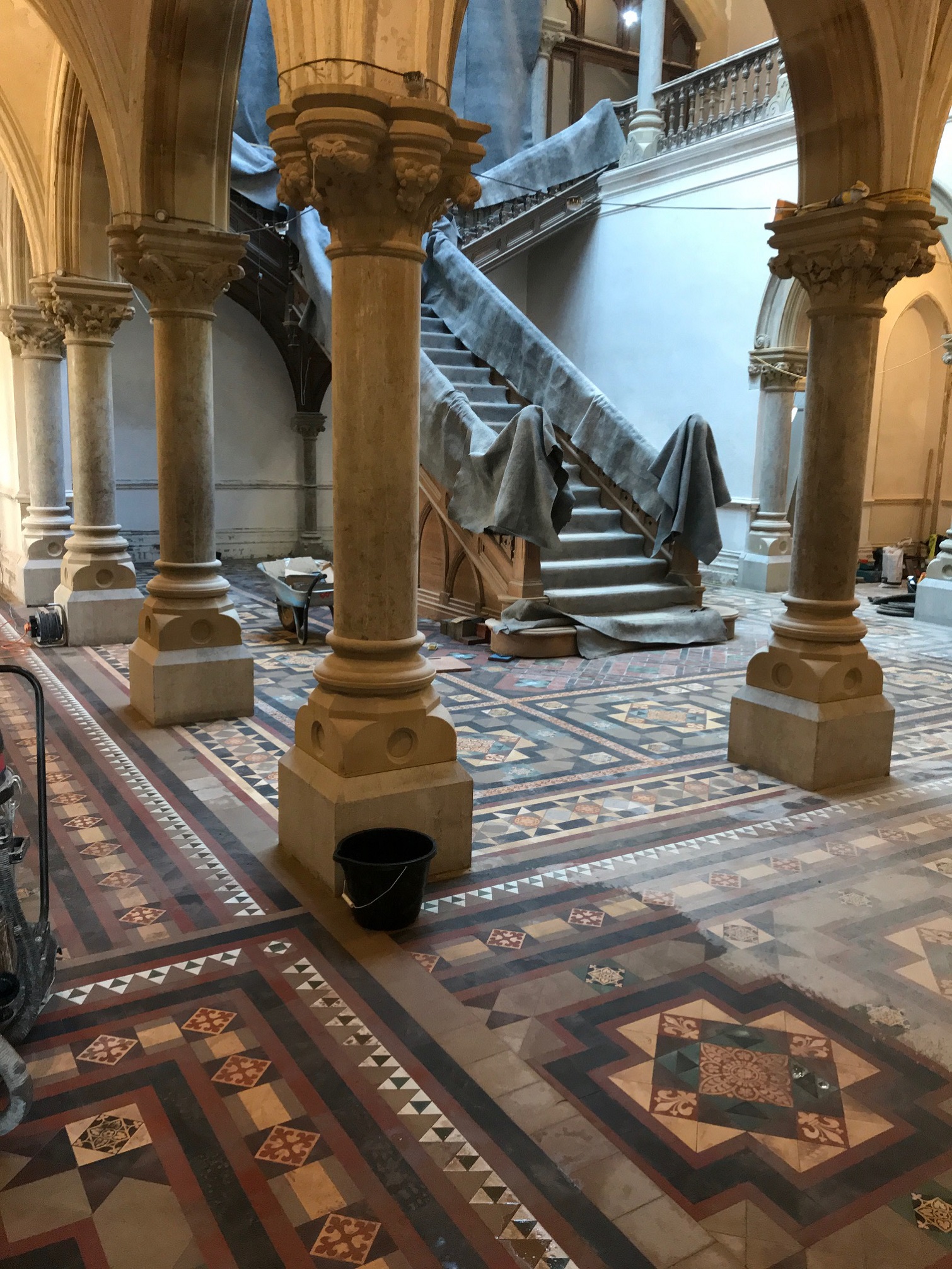 Victorian Tiled Stone Cross Manor Hall During Restoration