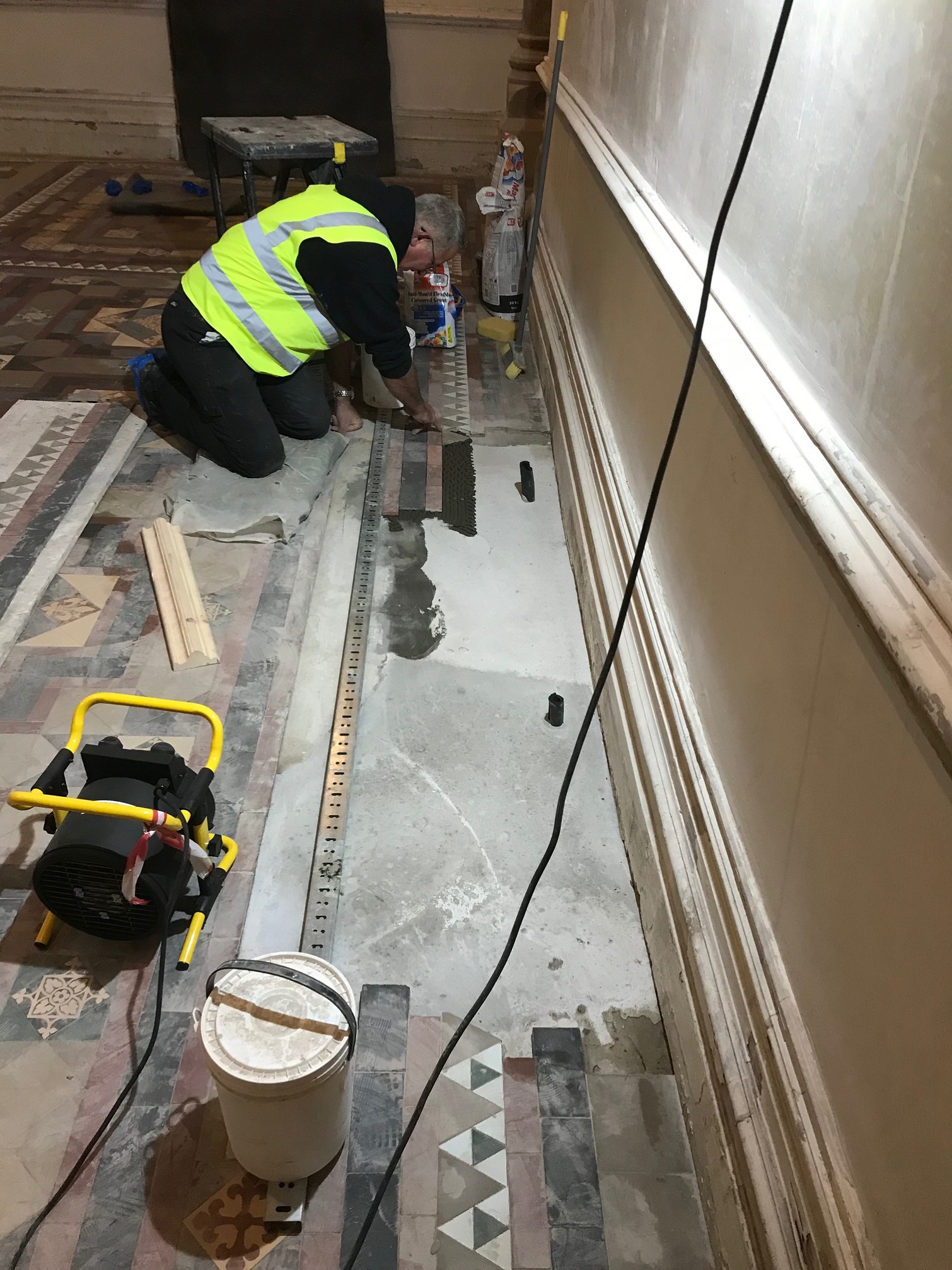 Victorian Tiled Stone Cross Manor Hall During Restoration