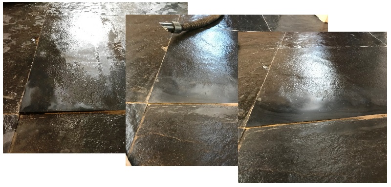 Rough Black Slate Tile Before During After Surface Correction Bentham