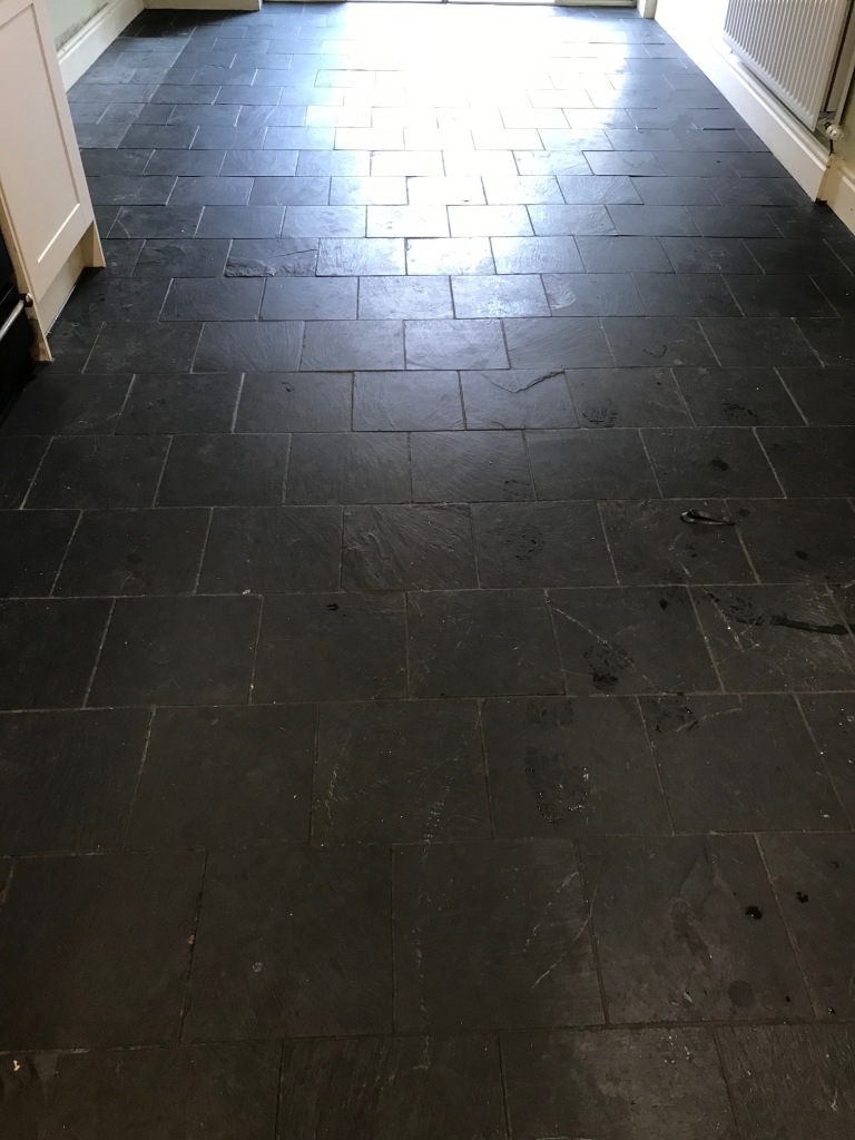 Renovating Black Slate Floor Tiles In A Lancaster Kitchen Stone   Black Slate Floor Before Renovation Lancaster 1747 