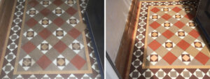 Edwardian Tiled Floor Before and After Cleaning in Lytham