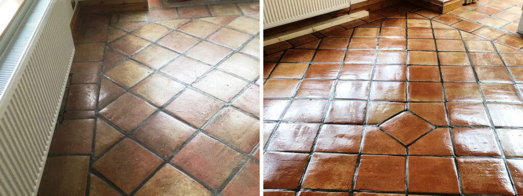 Mexican Terracotta Before and After Cleaning Sealing Elswick