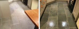 Semi Riven Slate floor Before and After Cleaning Hornby