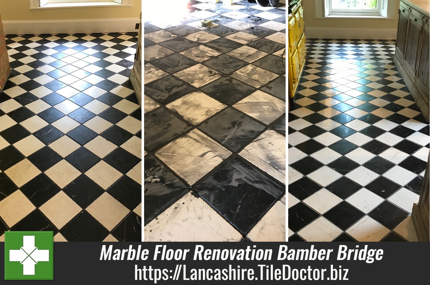Classic Black and White Marble Floor Renovated in Bamber Bridge