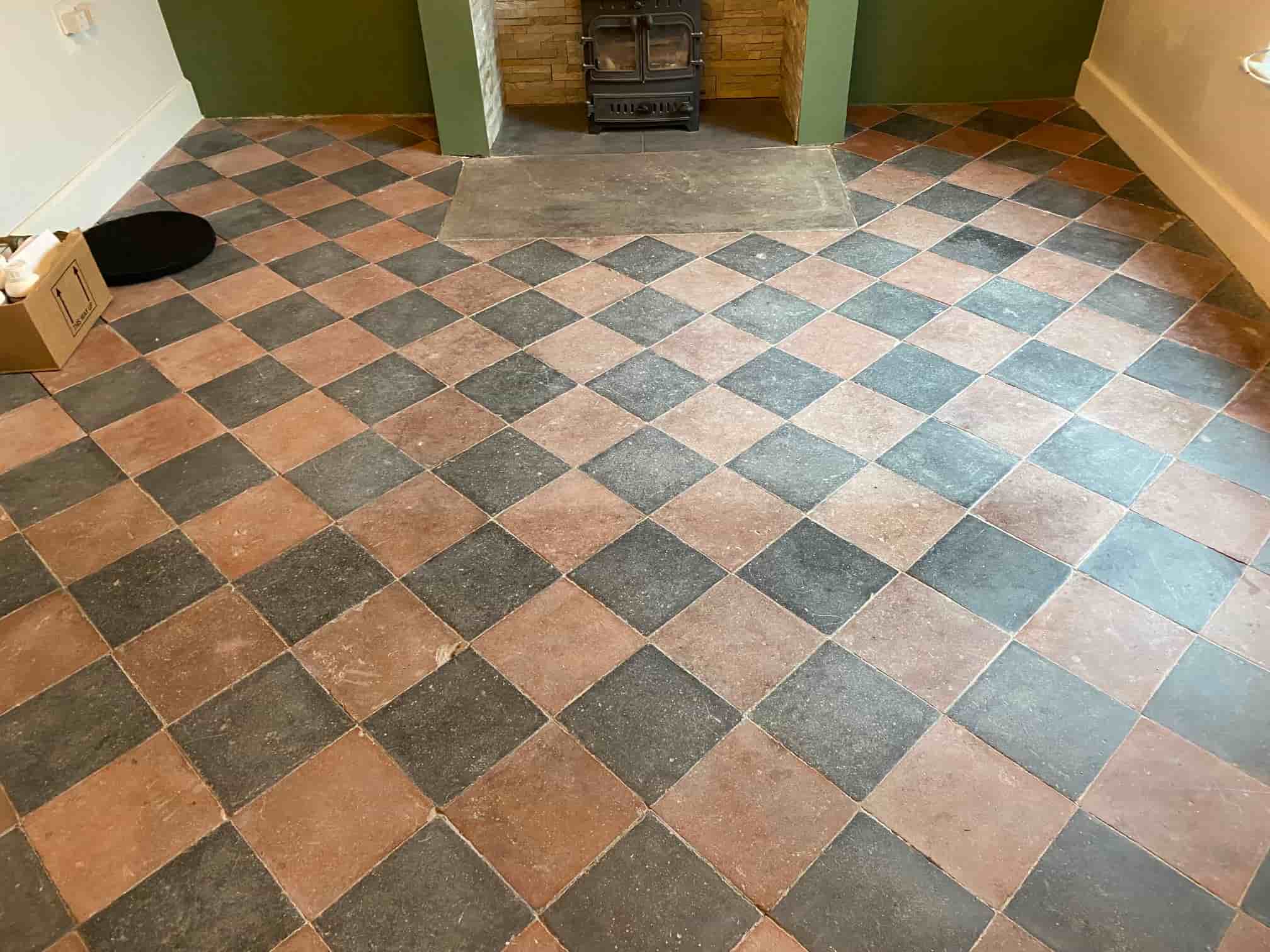 Red and Black Victorian Tiled Floor Before Cleaning Lytham St Annes