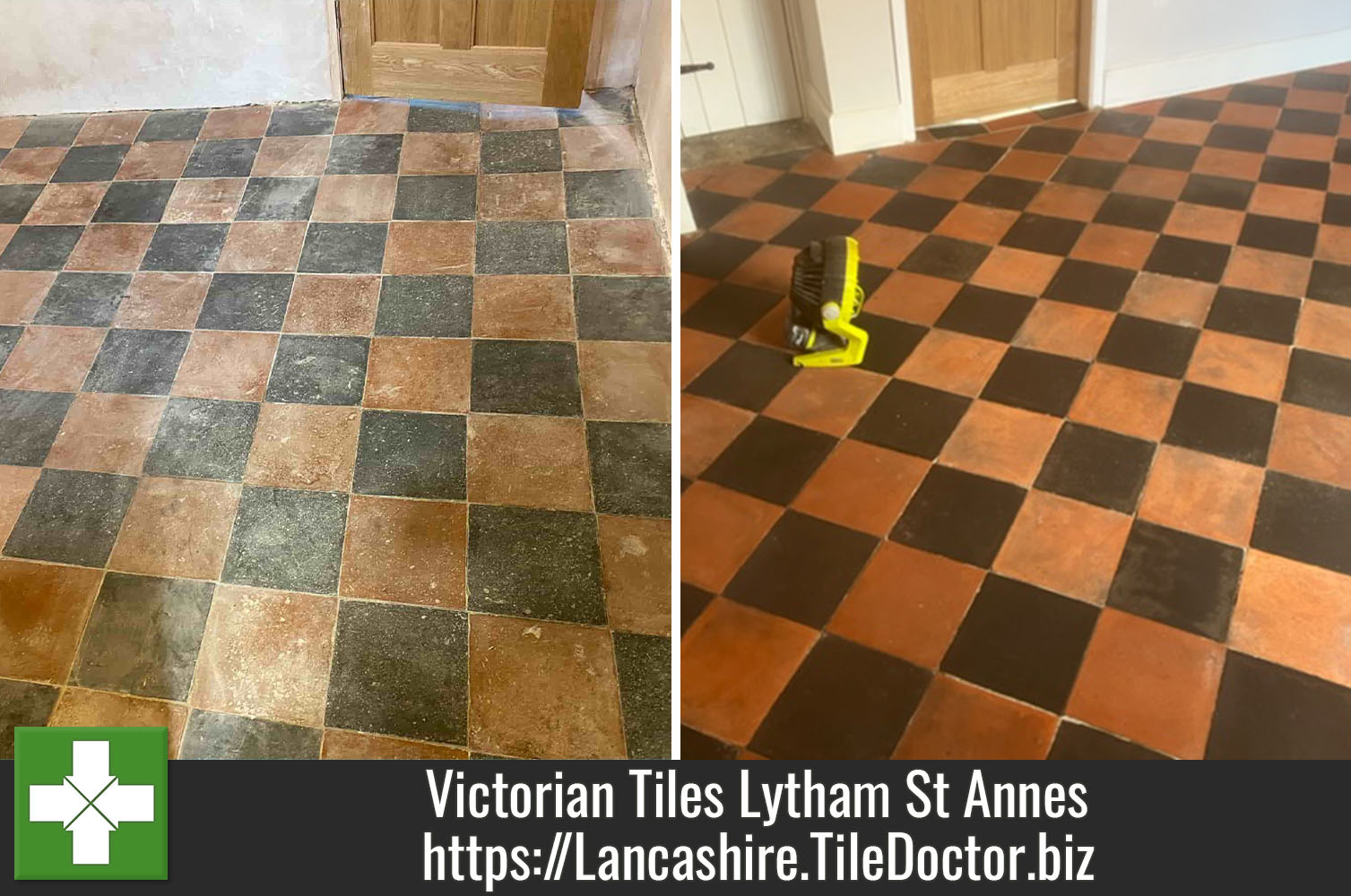 Red and Black Victorian Tiled Floor Renovated in Lytham St Annes Lancashire
