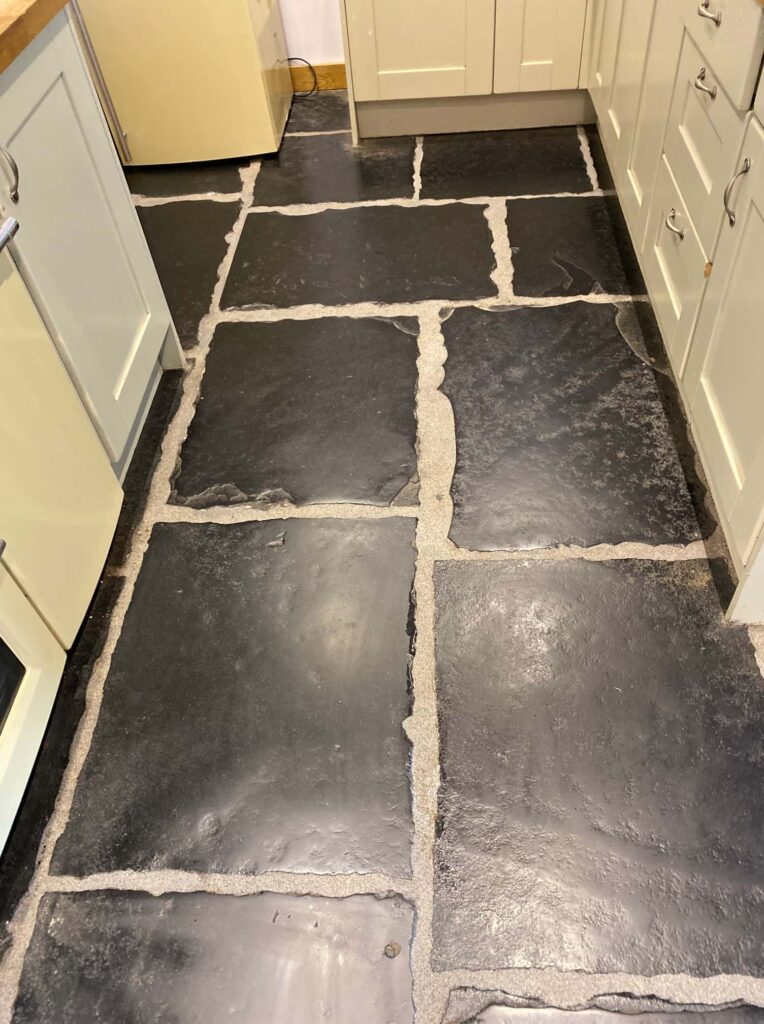 Black Limestone Kitchen Floor After Renovation Lancaster