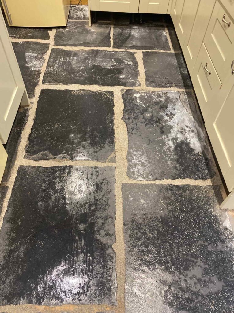 Black Limestone Kitchen Floor Before Cleaning Lancaster