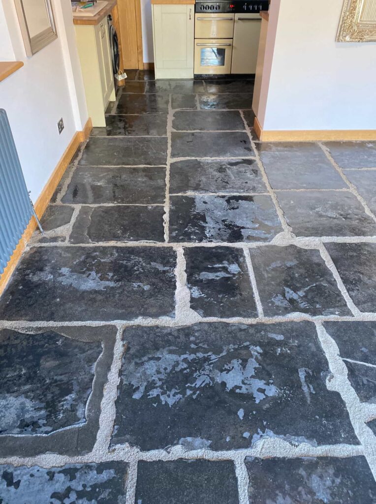 Black Limestone Kitchen Floor Before Cleaning Lancaster