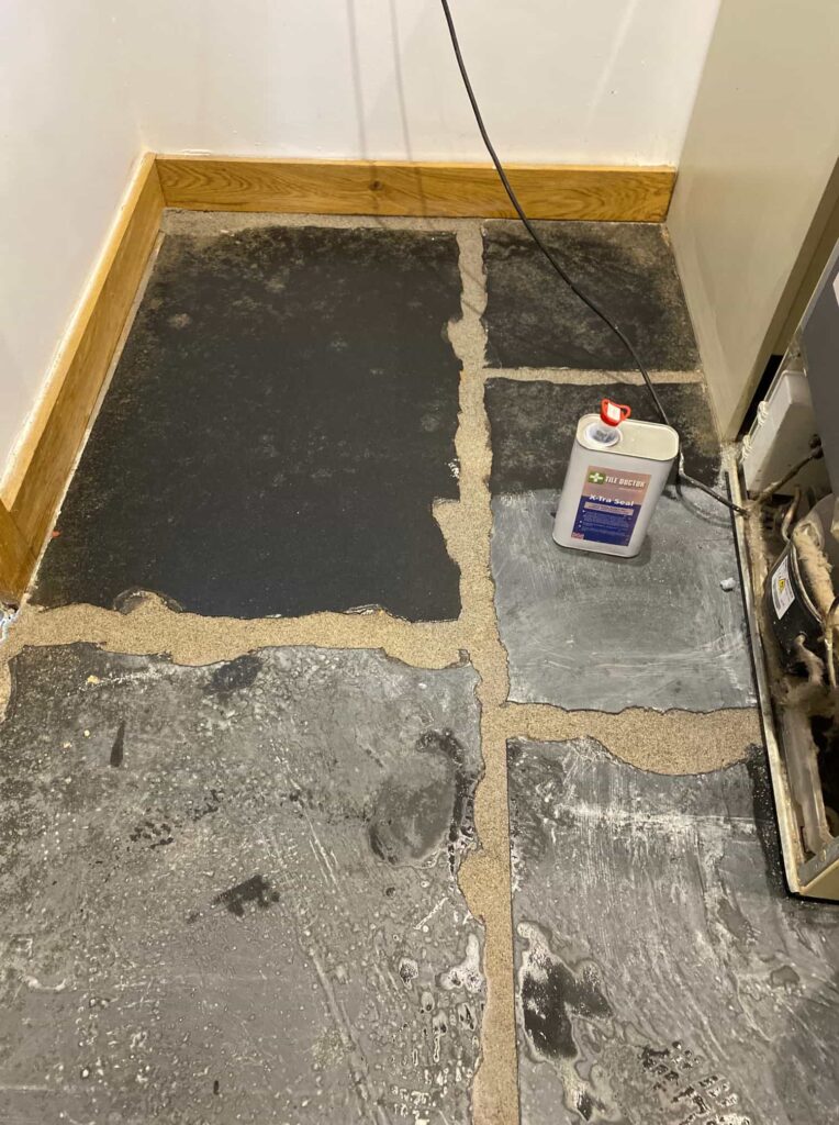 Black Limestone Kitchen Floor During Sealing Lancaster